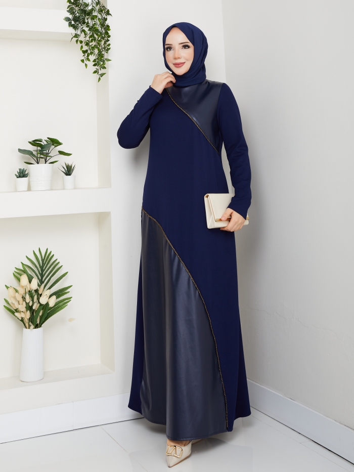 Dilber Tesettür Elbise - Lacivert