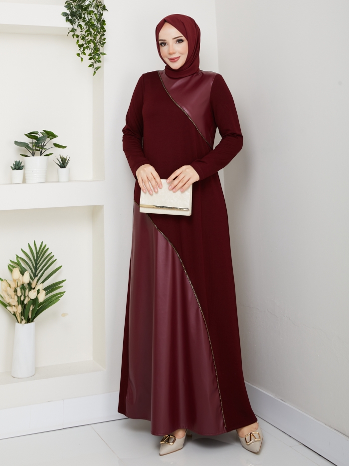 Dilber Tesettür Elbise - Bordo