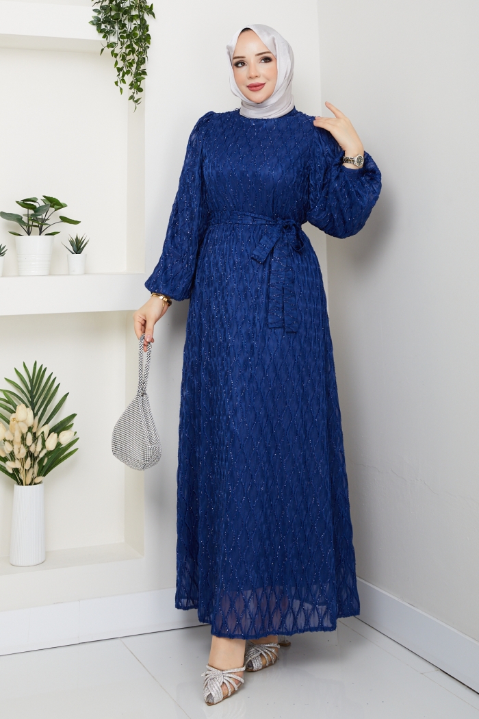 Leyla Tesettür Elbise - Saks