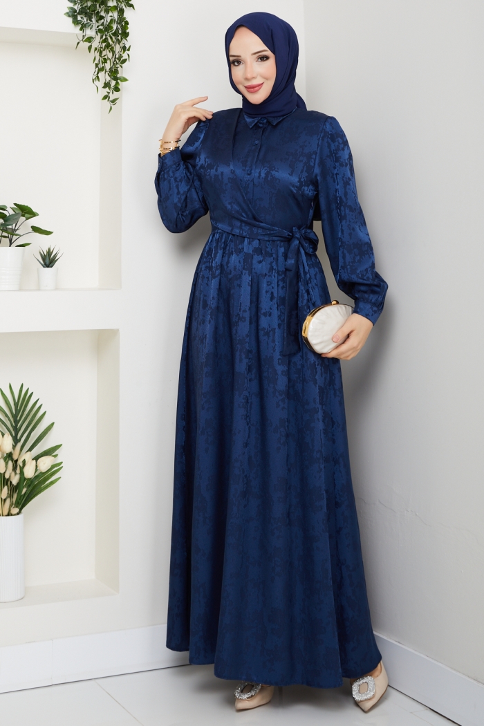Zerrin Tesettür Elbise - Lacivert