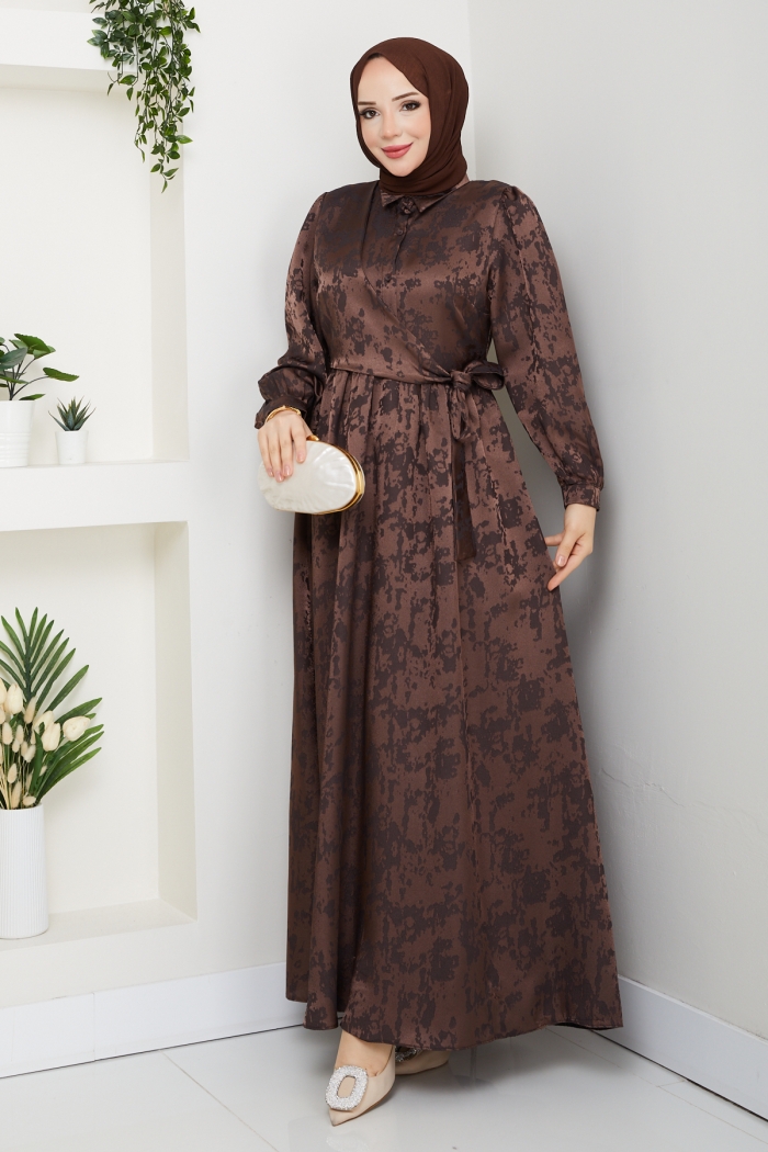 Zerrin Tesettür Elbise - Kahve