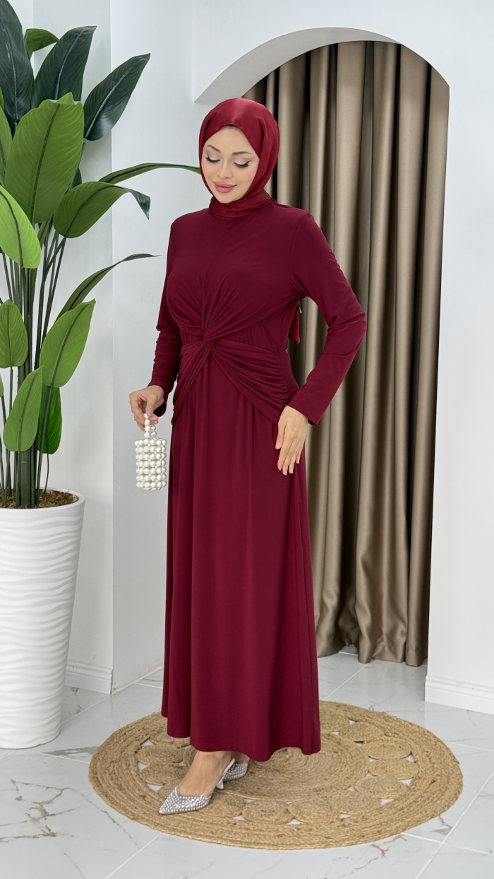 Merve Tesettür Elbise - Bordo
