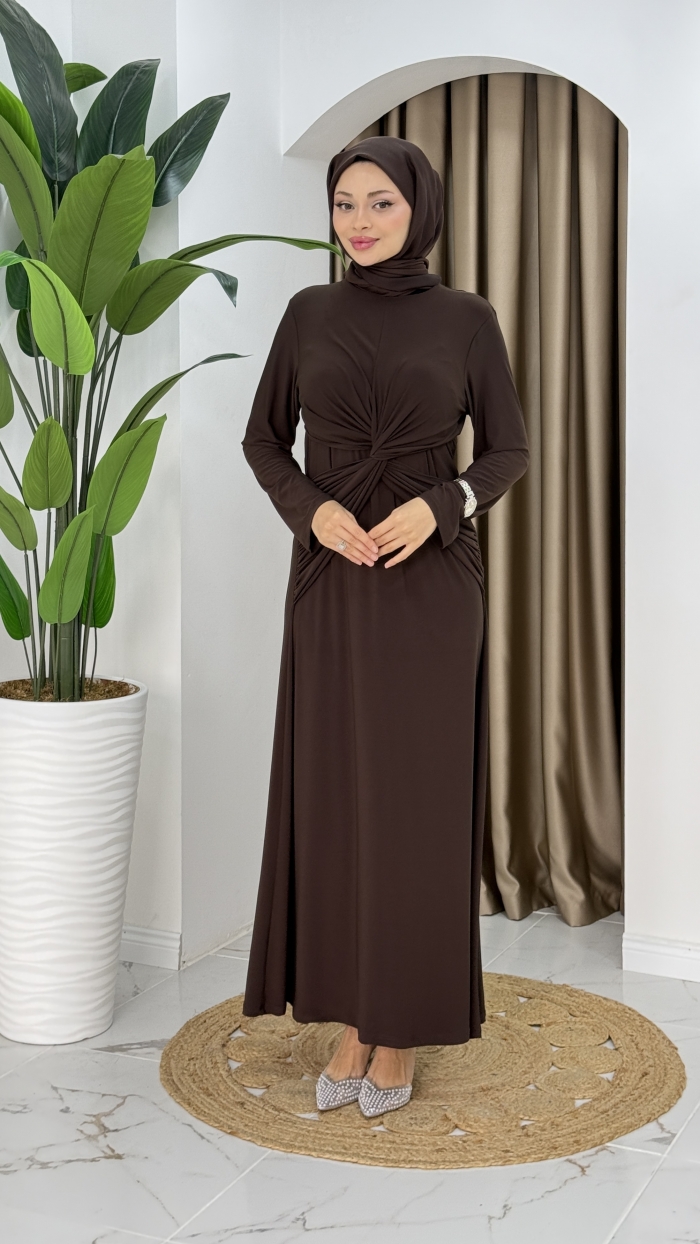 Merve Tesettür Elbise - Kahve