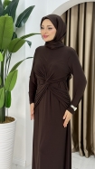 Merve Tesettür Elbise - Kahve