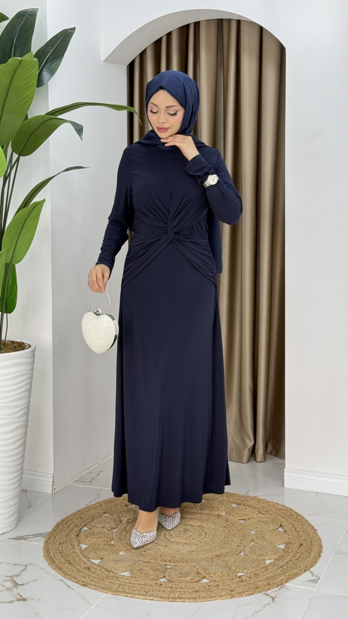 Merve Tesettür Elbise - Lacivert