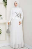 Balım Tesettür Abiye Elbise - Beyaz