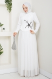 Balım Tesettür Abiye Elbise - Beyaz