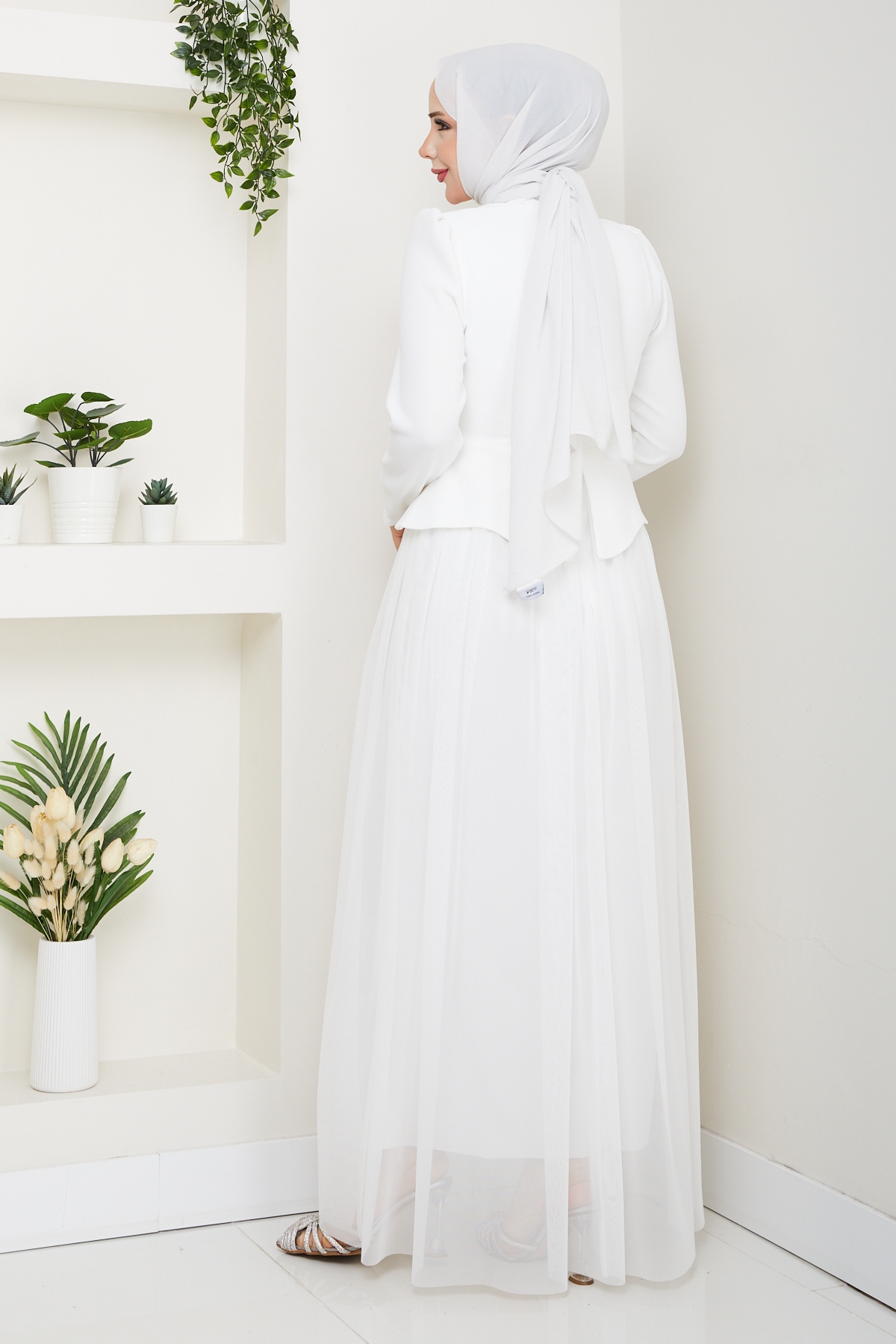 Balım Tesettür Abiye Elbise - Beyaz
