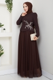 Balım Tesettür Abiye Elbise - Kahve