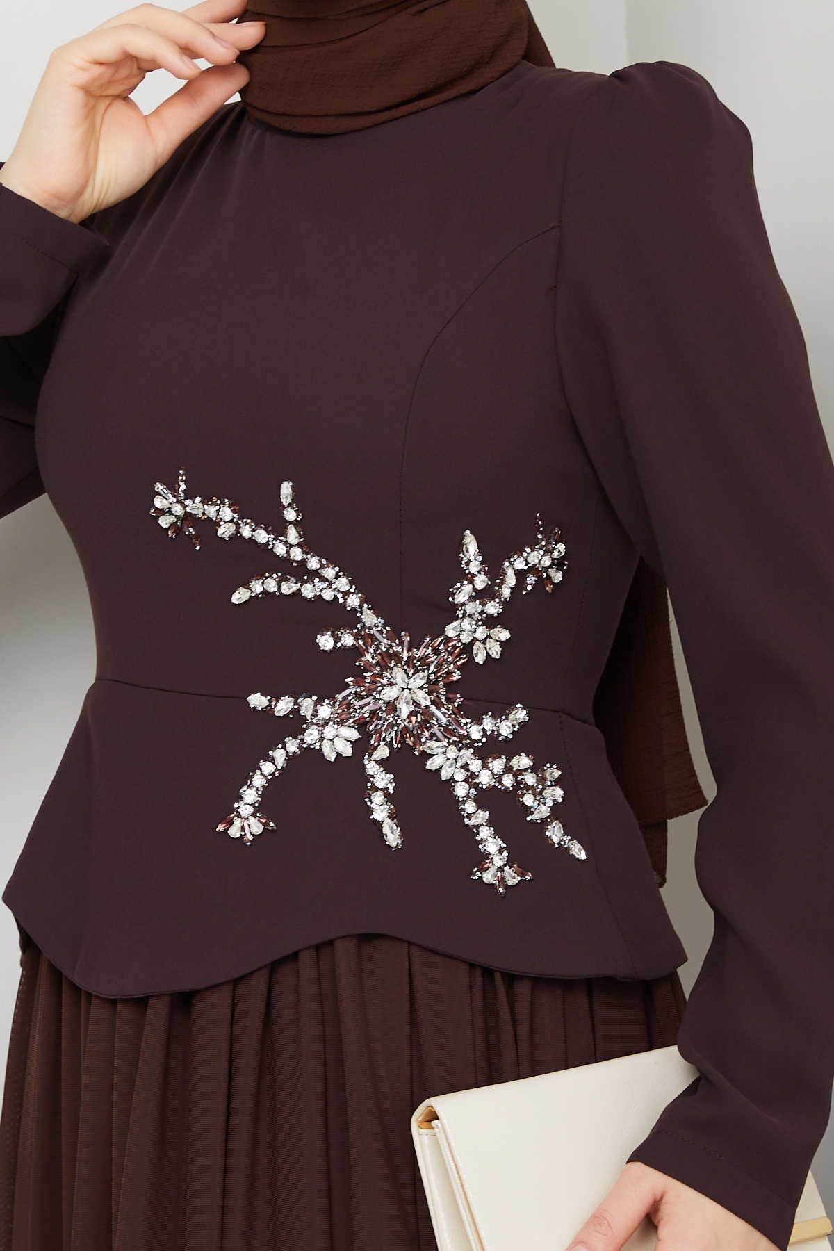 Balım Tesettür Abiye Elbise - Kahve