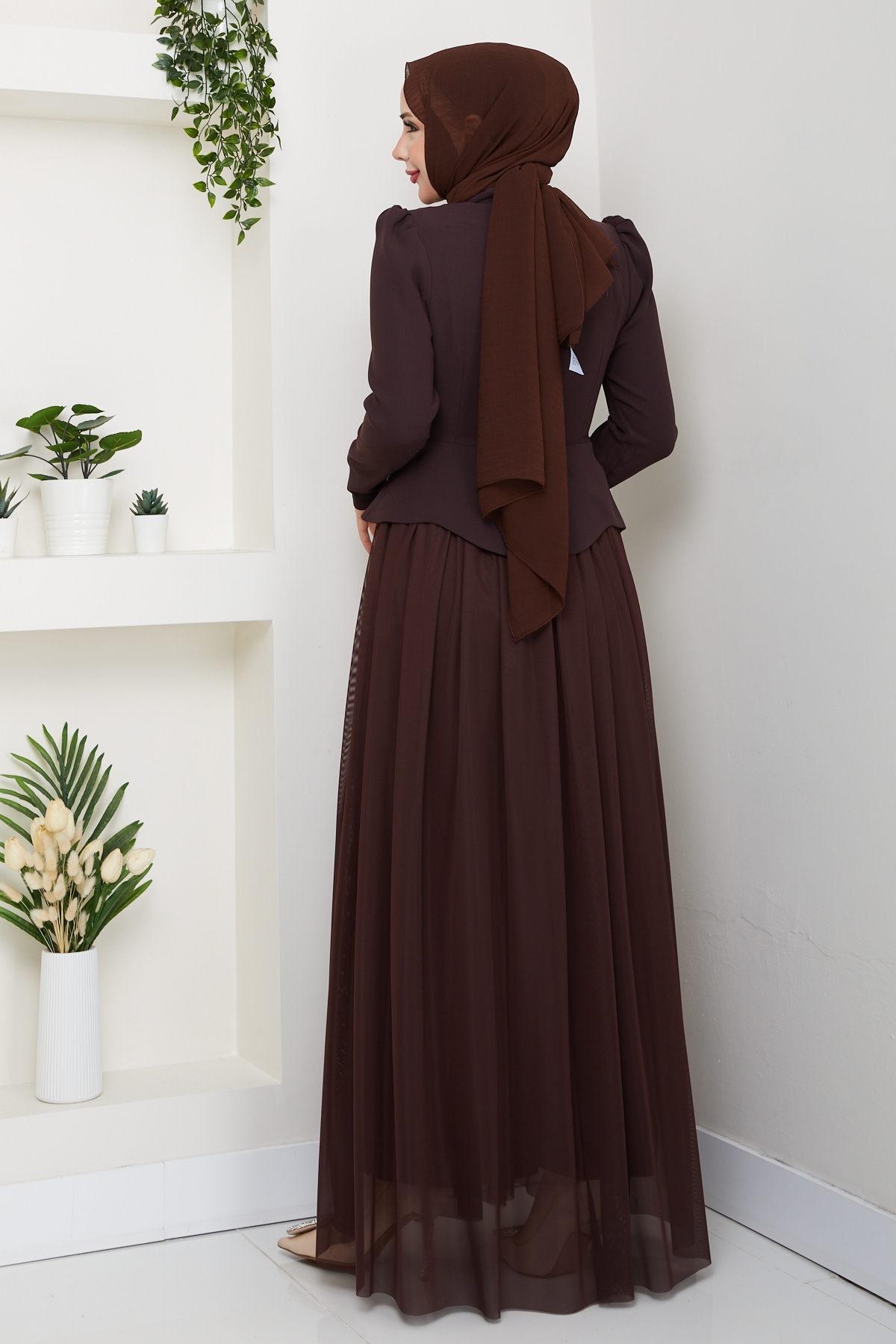 Balım Tesettür Abiye Elbise - Kahve