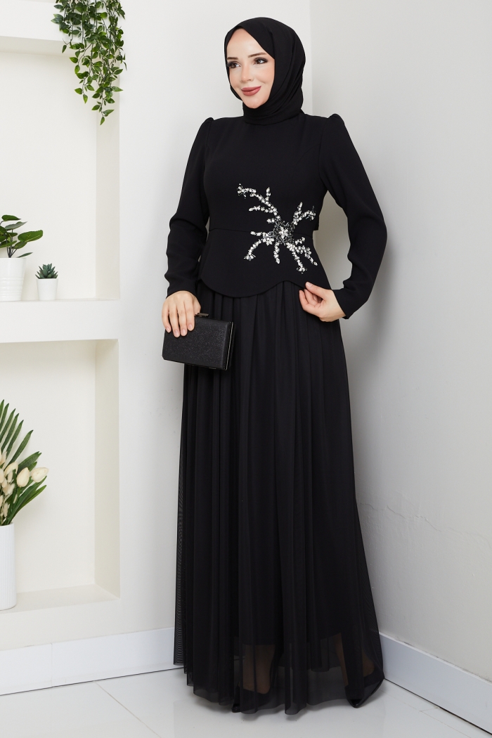 Balım Tesettür Abiye Elbise - Siyah