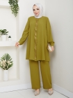 Meltem Tesettür Pantolonlu Takım - Yağ Yeşili