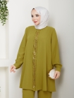 Meltem Tesettür Pantolonlu Takım - Yağ Yeşili