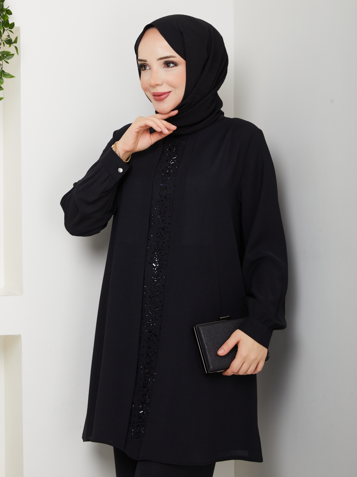 Meltem Tesettür Pantolonlu Takım - Siyah