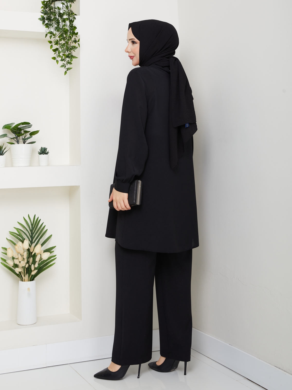Meltem Tesettür Pantolonlu Takım - Siyah