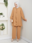 Meltem Tesettür Pantolonlu Takım - Somon