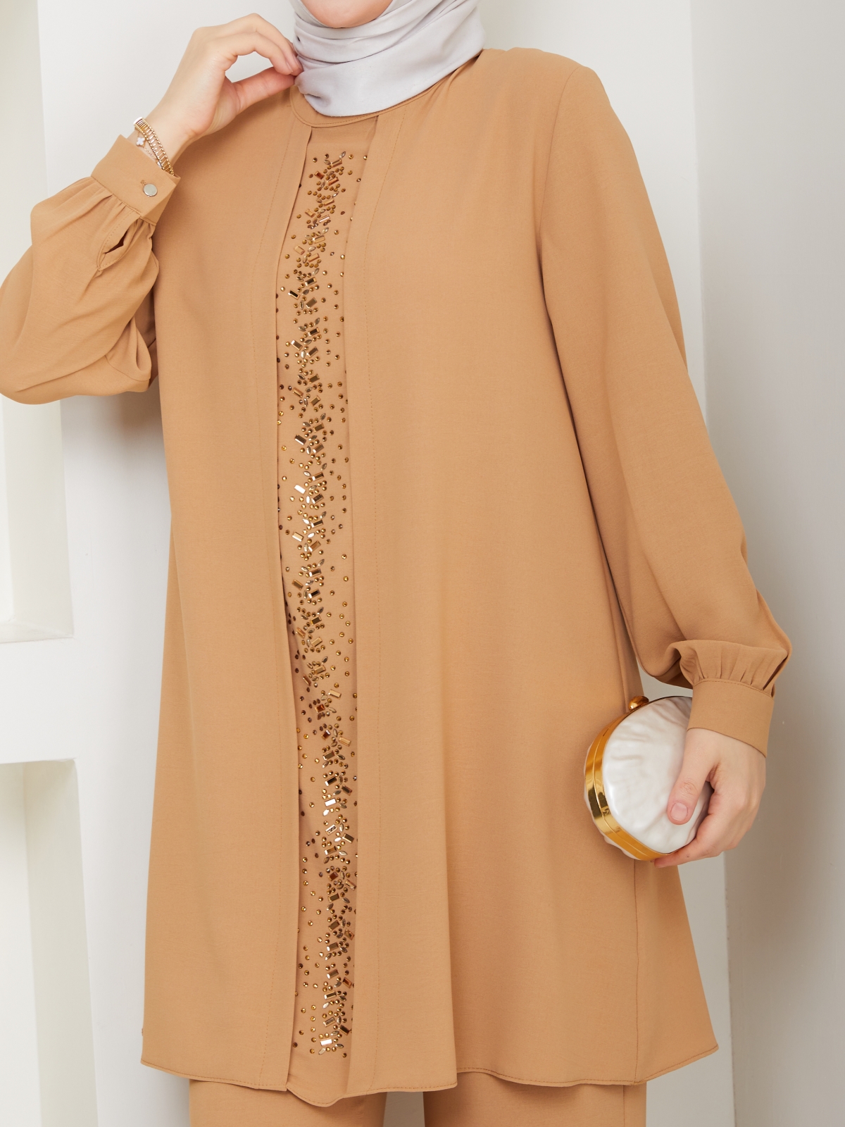 Meltem Tesettür Pantolonlu Takım - Somon