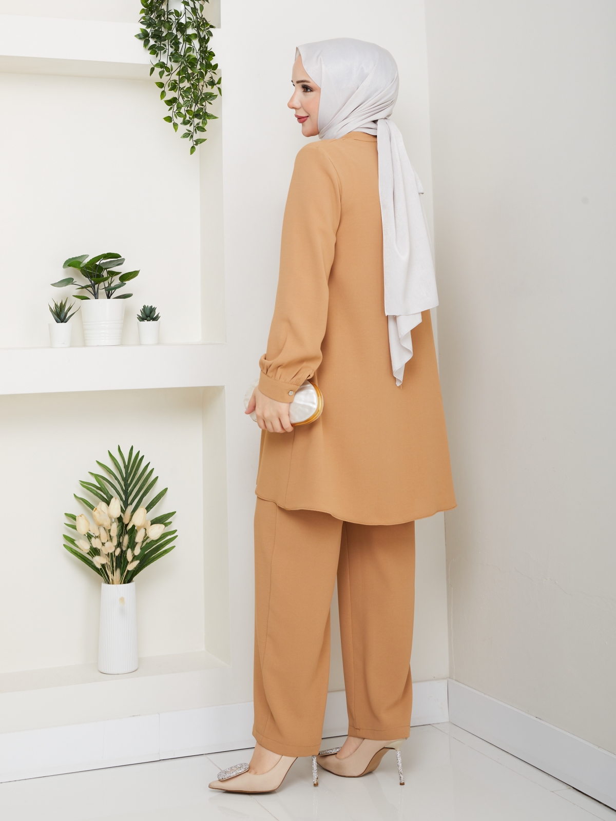 Meltem Tesettür Pantolonlu Takım - Somon