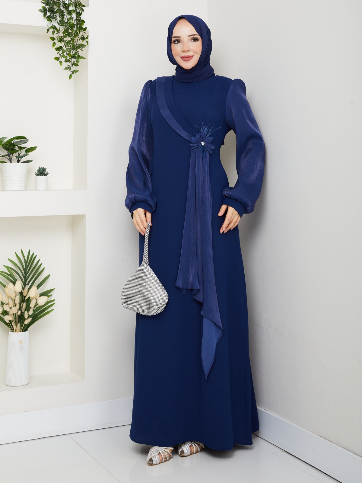 Firüze Abiye Tesettür Elbise - Lacivert