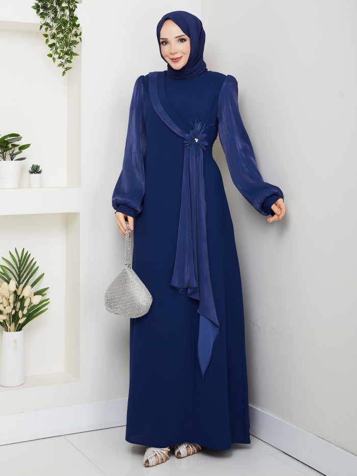 Firüze Abiye Tesettür Elbise - Lacivert