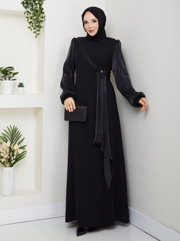 Firüze Abiye Tesettür Elbise - Siyah