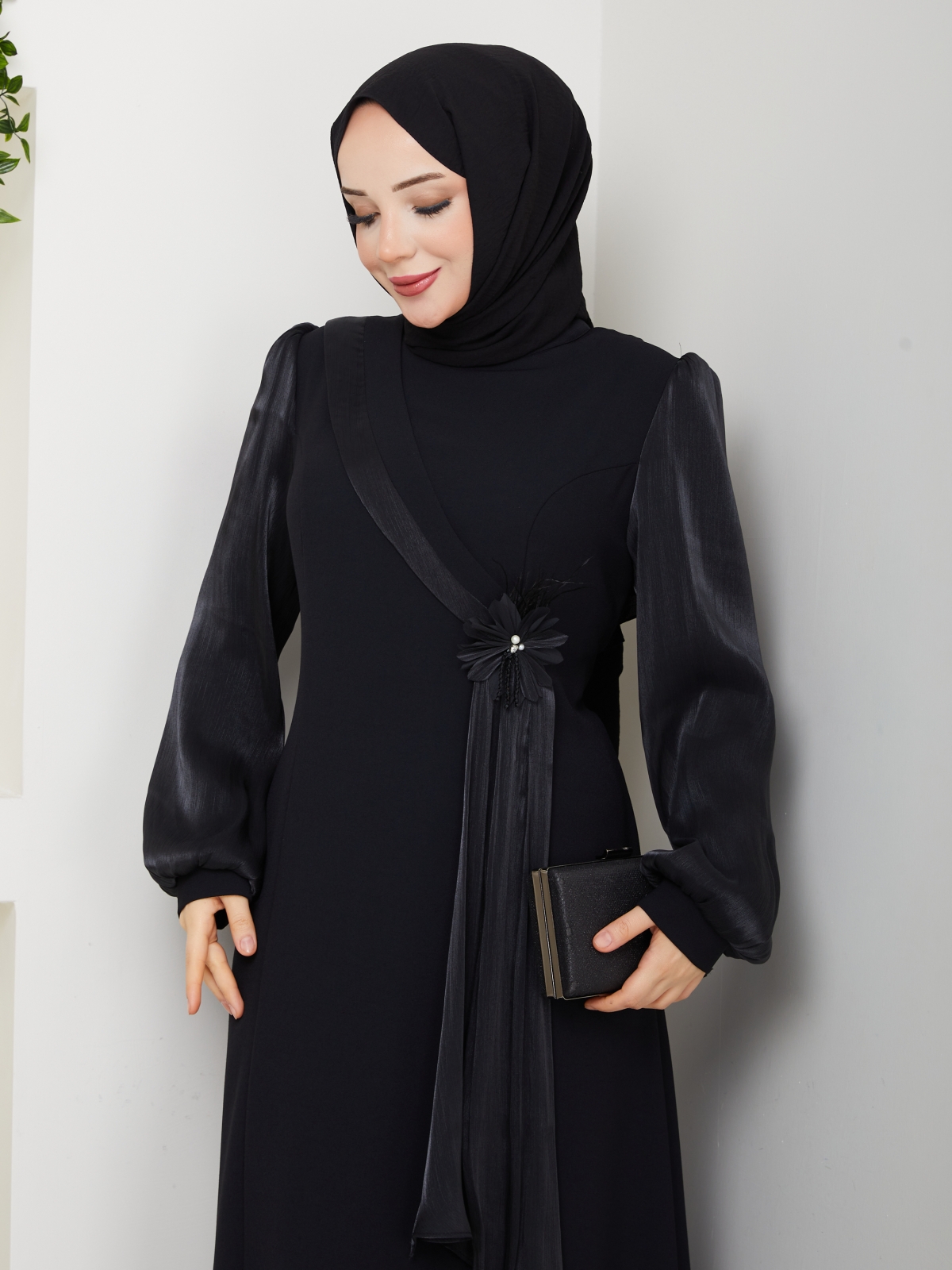 Firüze Abiye Tesettür Elbise - Siyah