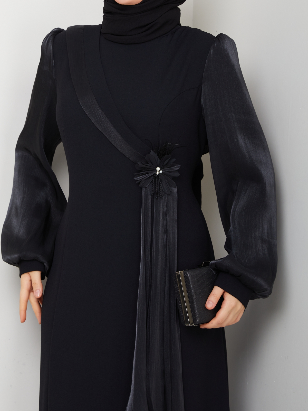 Firüze Abiye Tesettür Elbise - Siyah