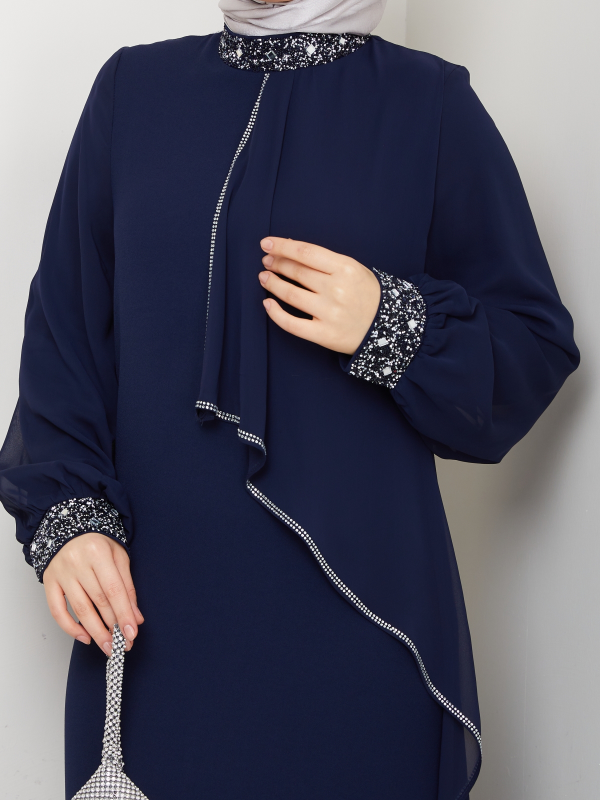 İpek Tesettür Abiye Elbise - Lacivert