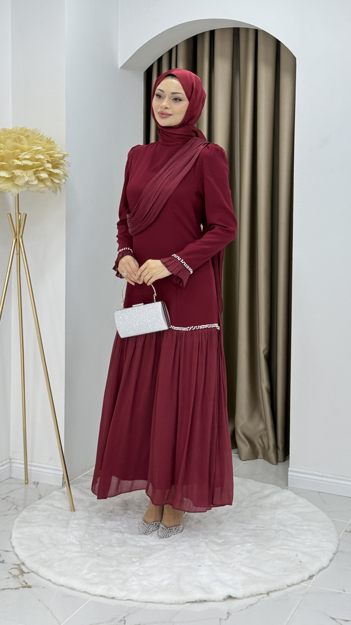 Beyhan Tesettür Abiye Elbise - Bordo