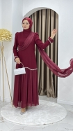 Beyhan Tesettür Abiye Elbise - Bordo
