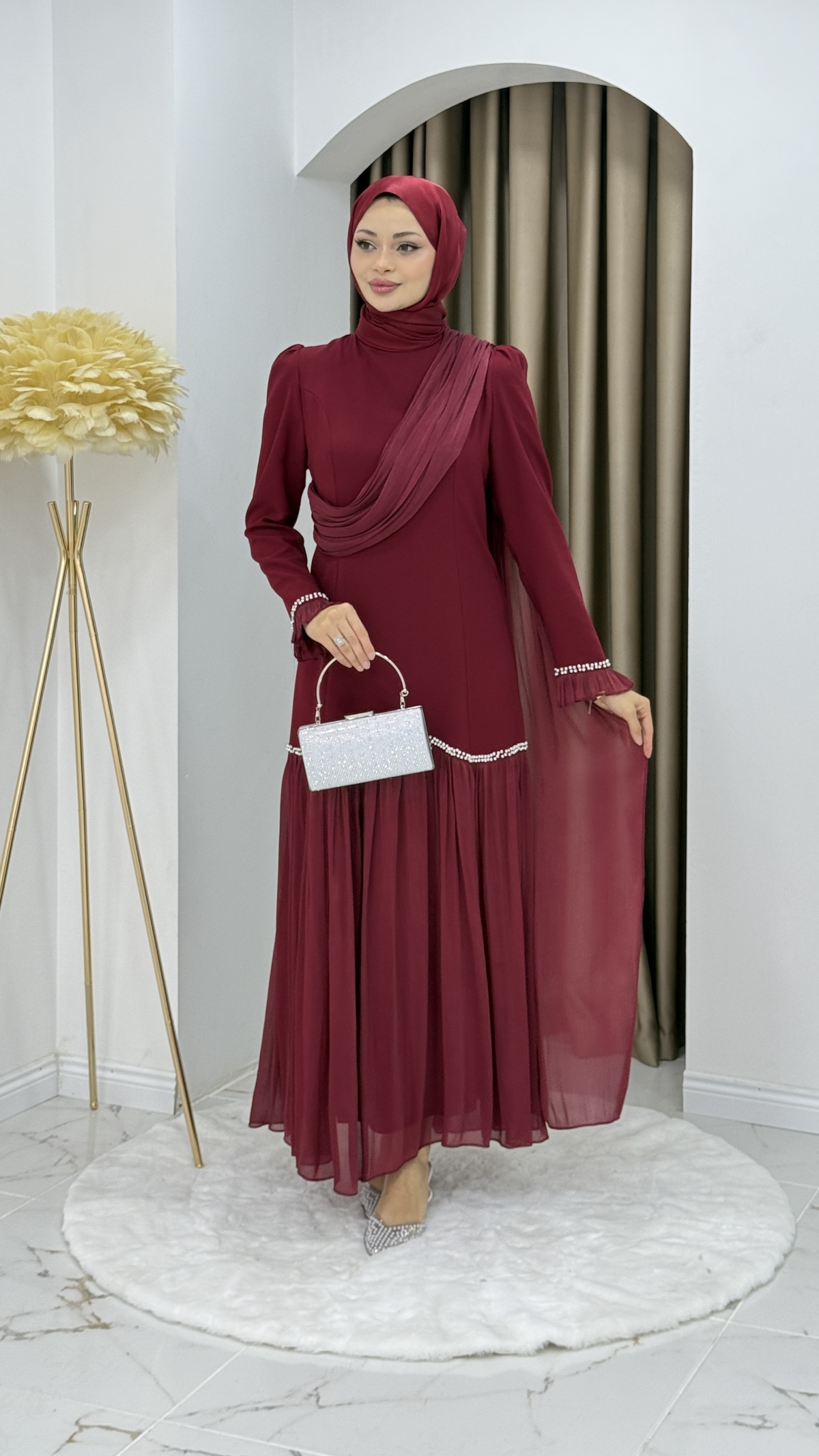 Beyhan Tesettür Abiye Elbise - Bordo
