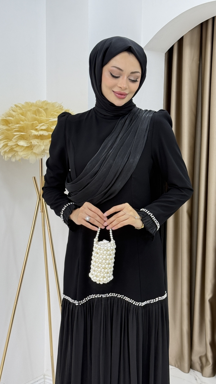 Beyhan Tesettür Abiye Elbise - Siyah