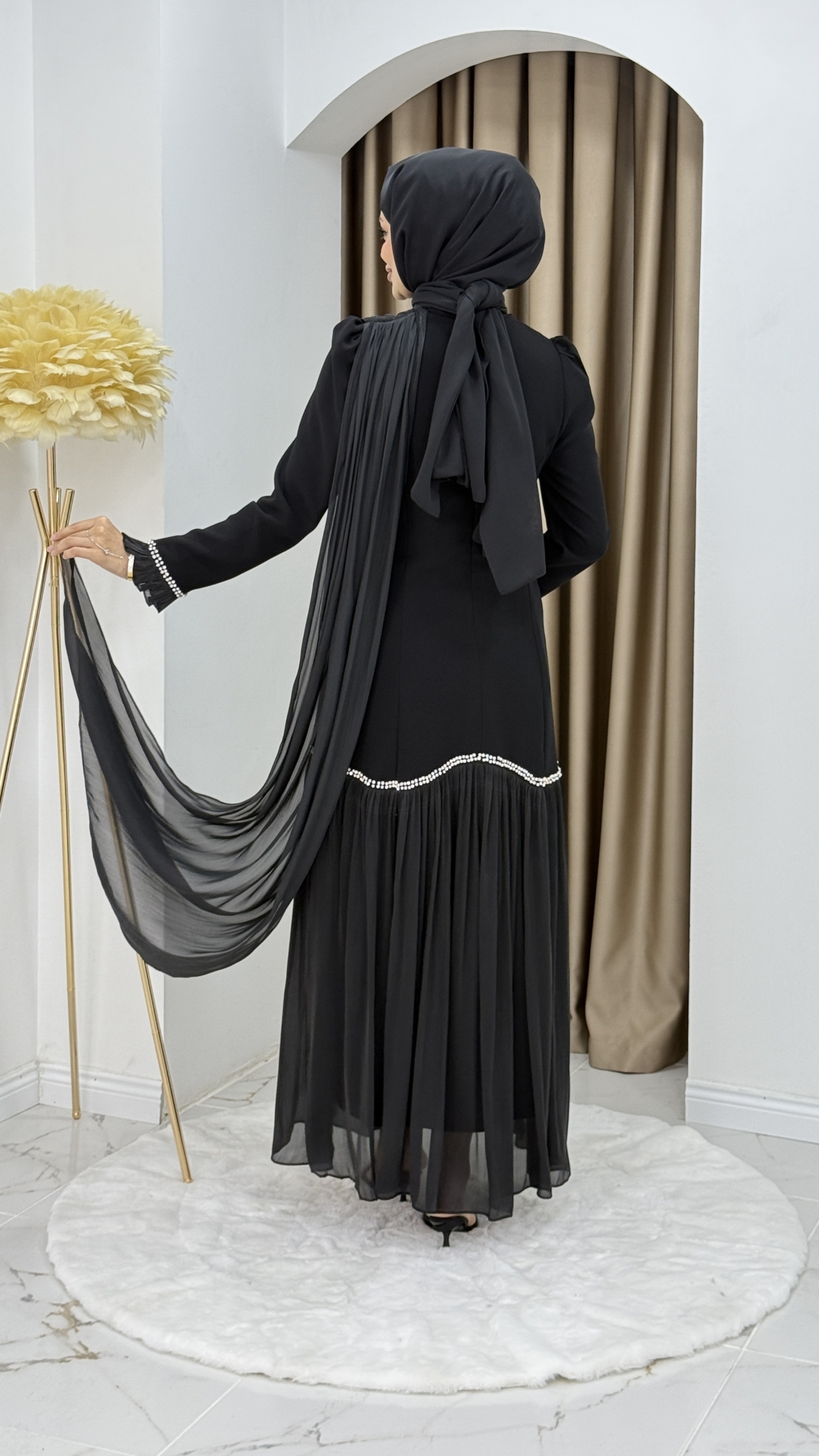 Beyhan Tesettür Abiye Elbise - Siyah