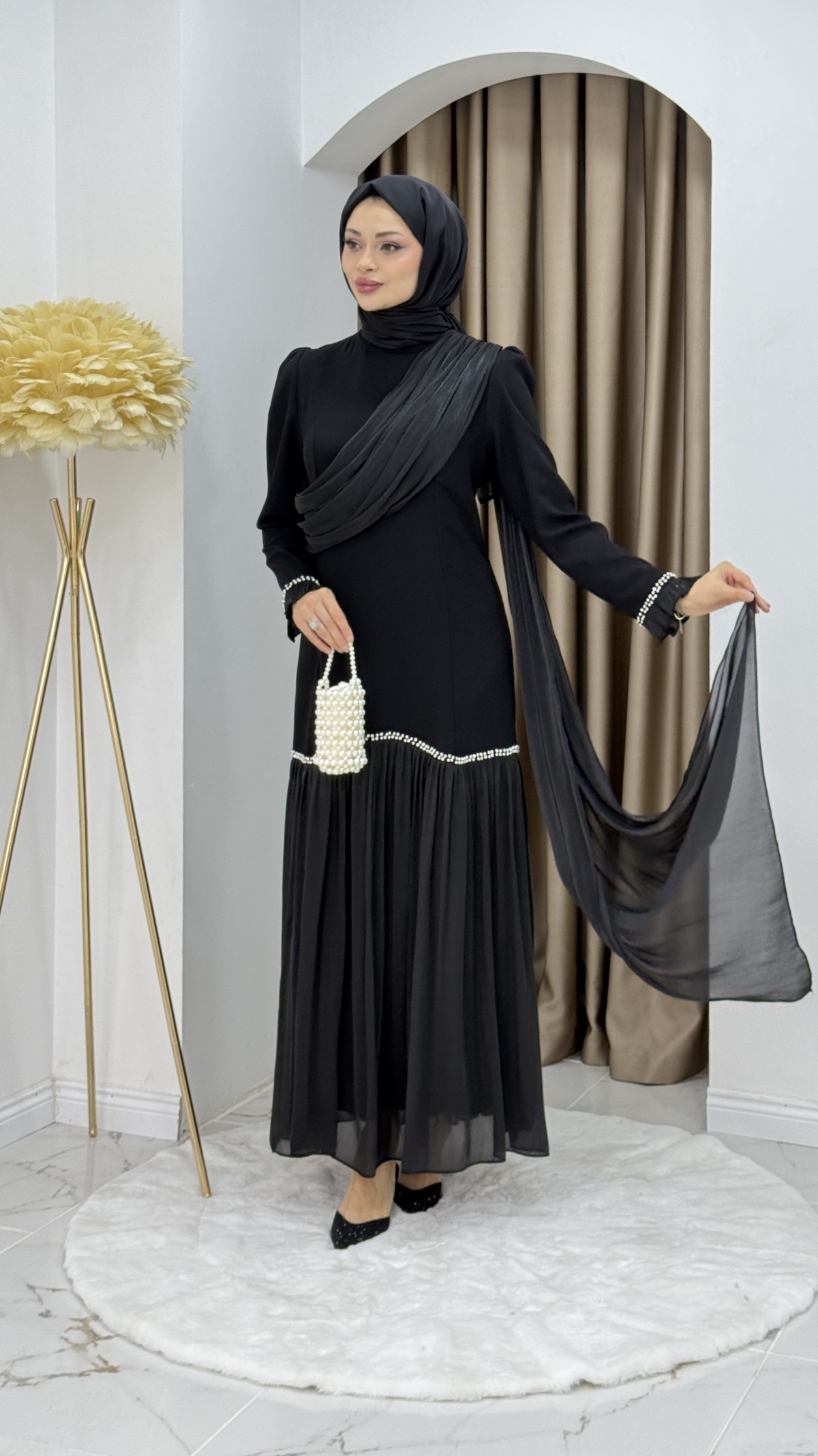 Beyhan Tesettür Abiye Elbise - Siyah