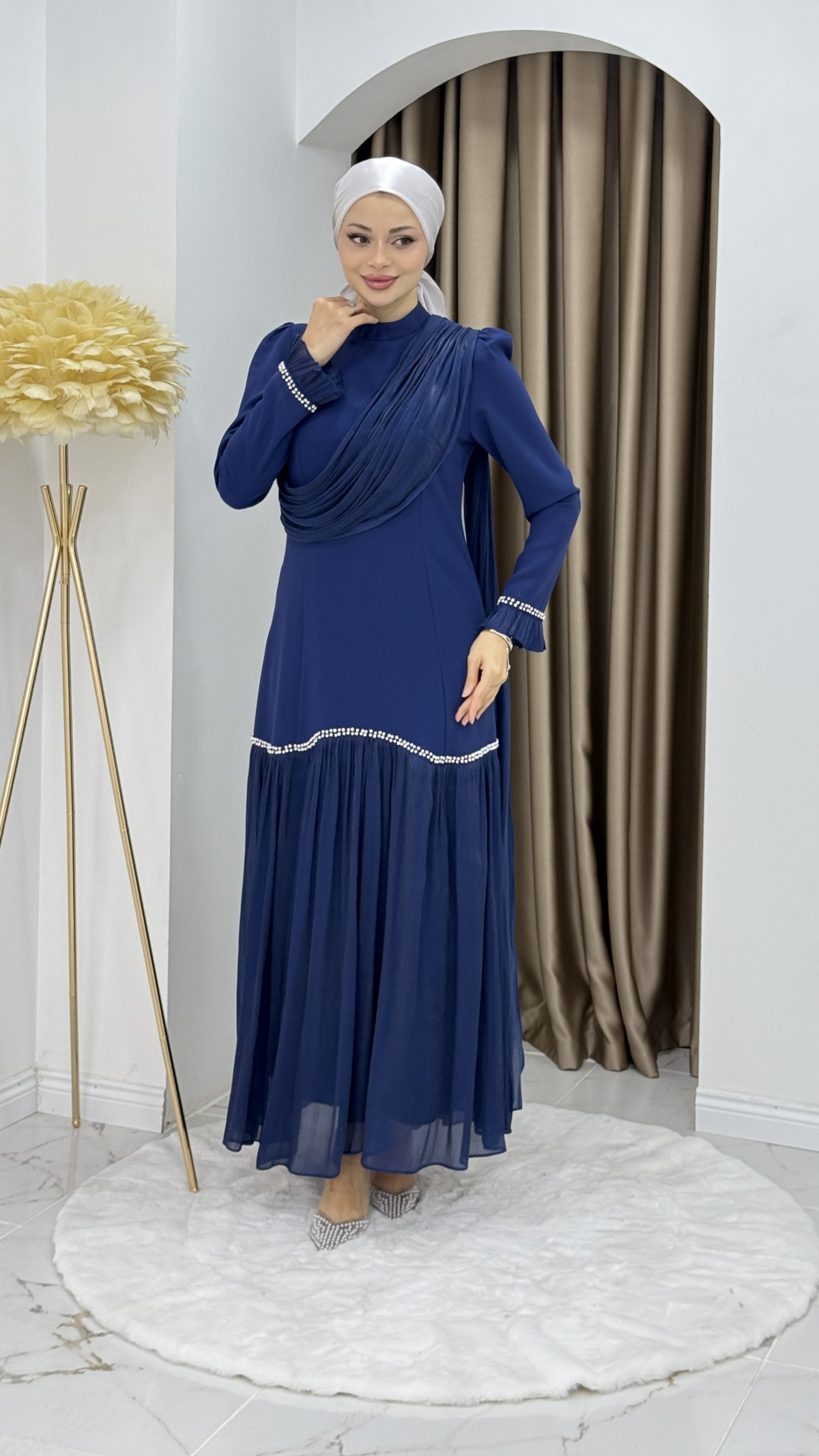 Beyhan Tesettür Abiye Elbise - Mavi