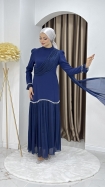 Beyhan Tesettür Abiye Elbise - Mavi
