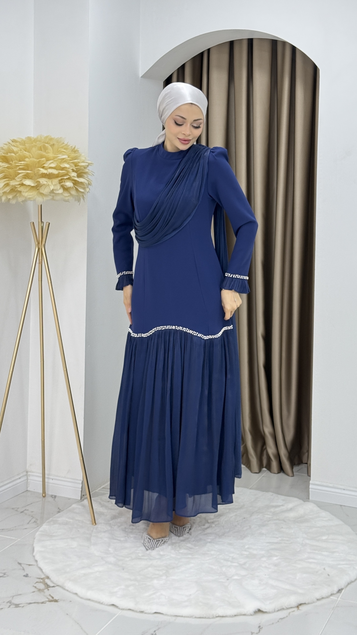 Beyhan Tesettür Abiye Elbise - Mavi