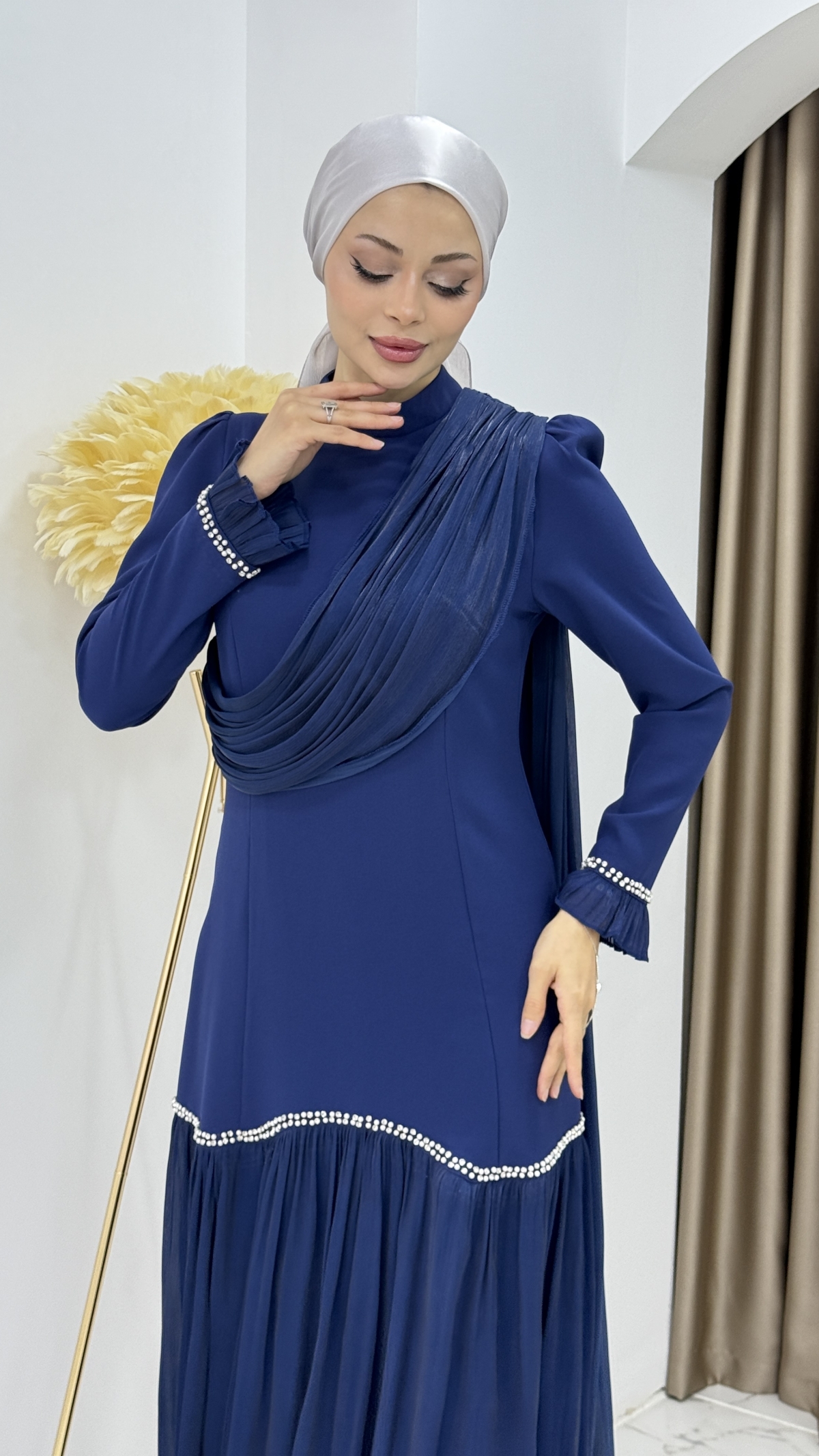 Beyhan Tesettür Abiye Elbise - Mavi