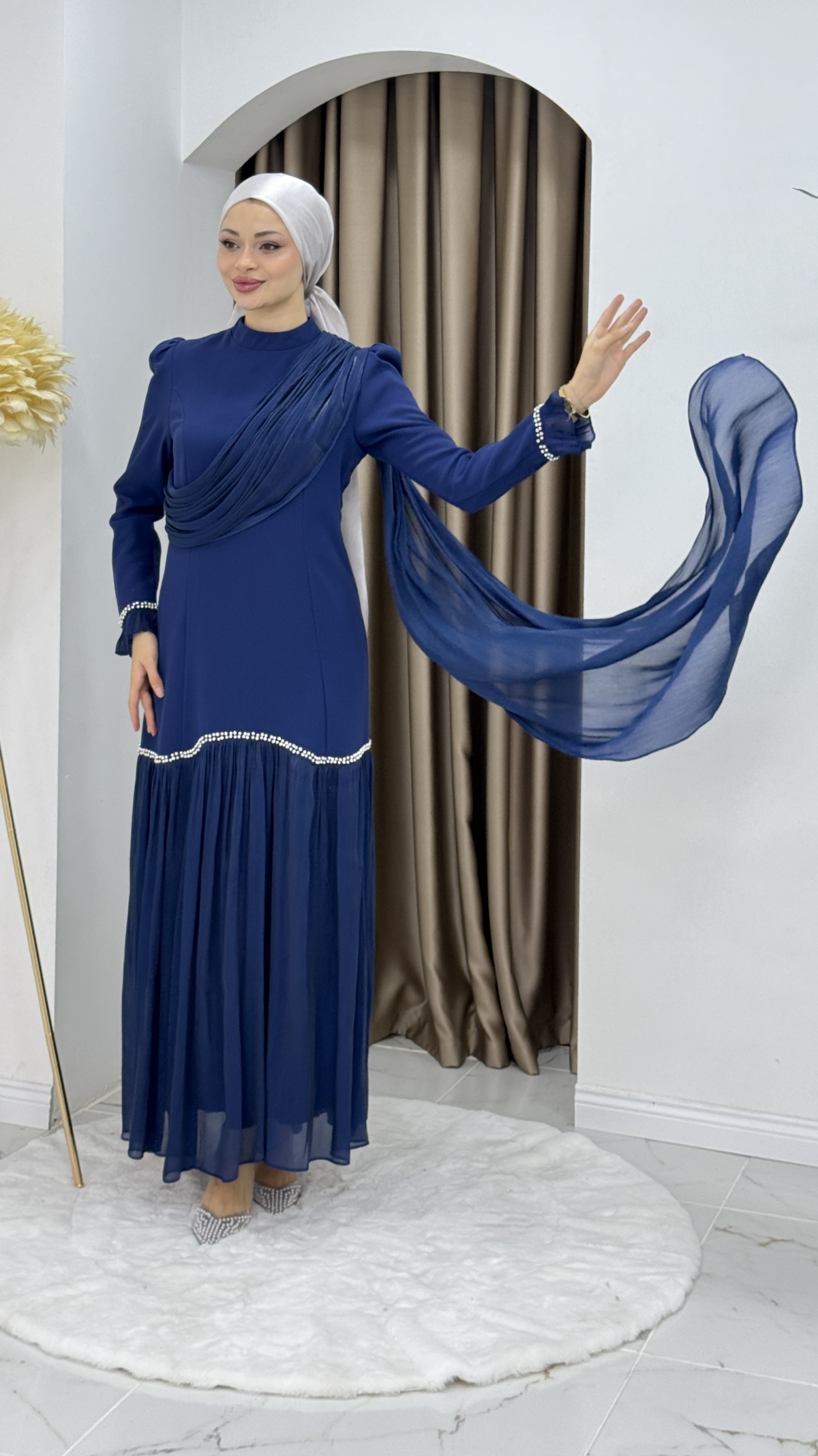 Beyhan Tesettür Abiye Elbise - Mavi