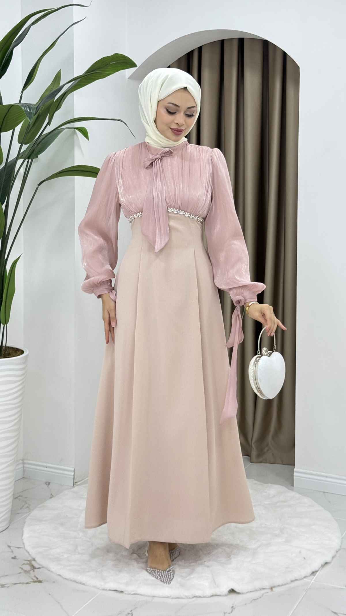 Nevin Tesettür Abiye Elbise - Pembe