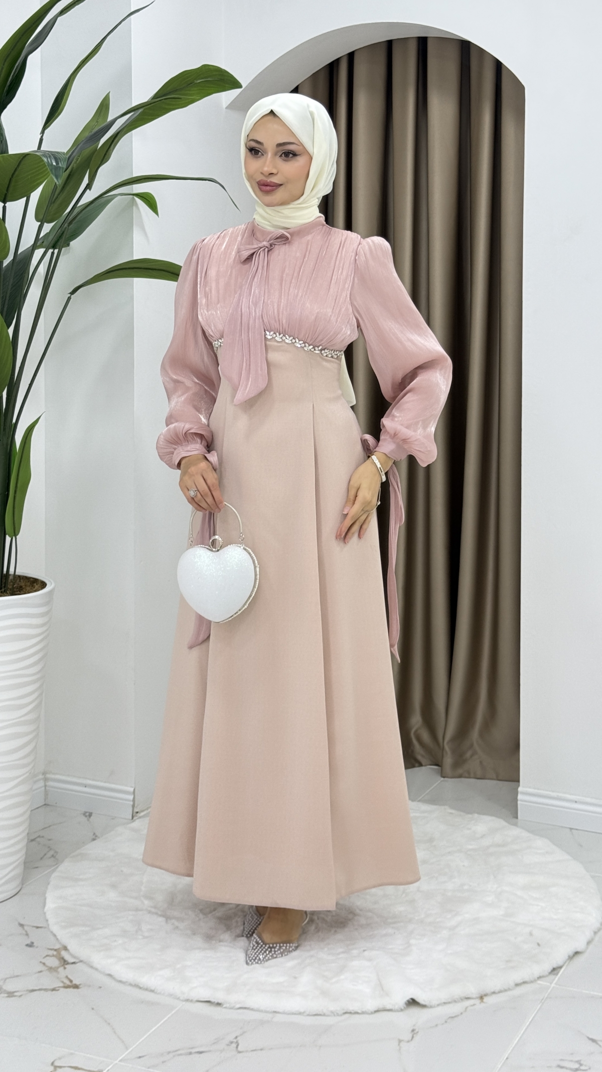 Nevin Tesettür Abiye Elbise - Pembe