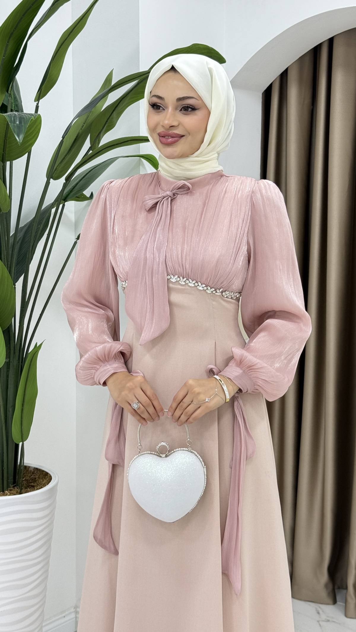 Nevin Tesettür Abiye Elbise - Pembe