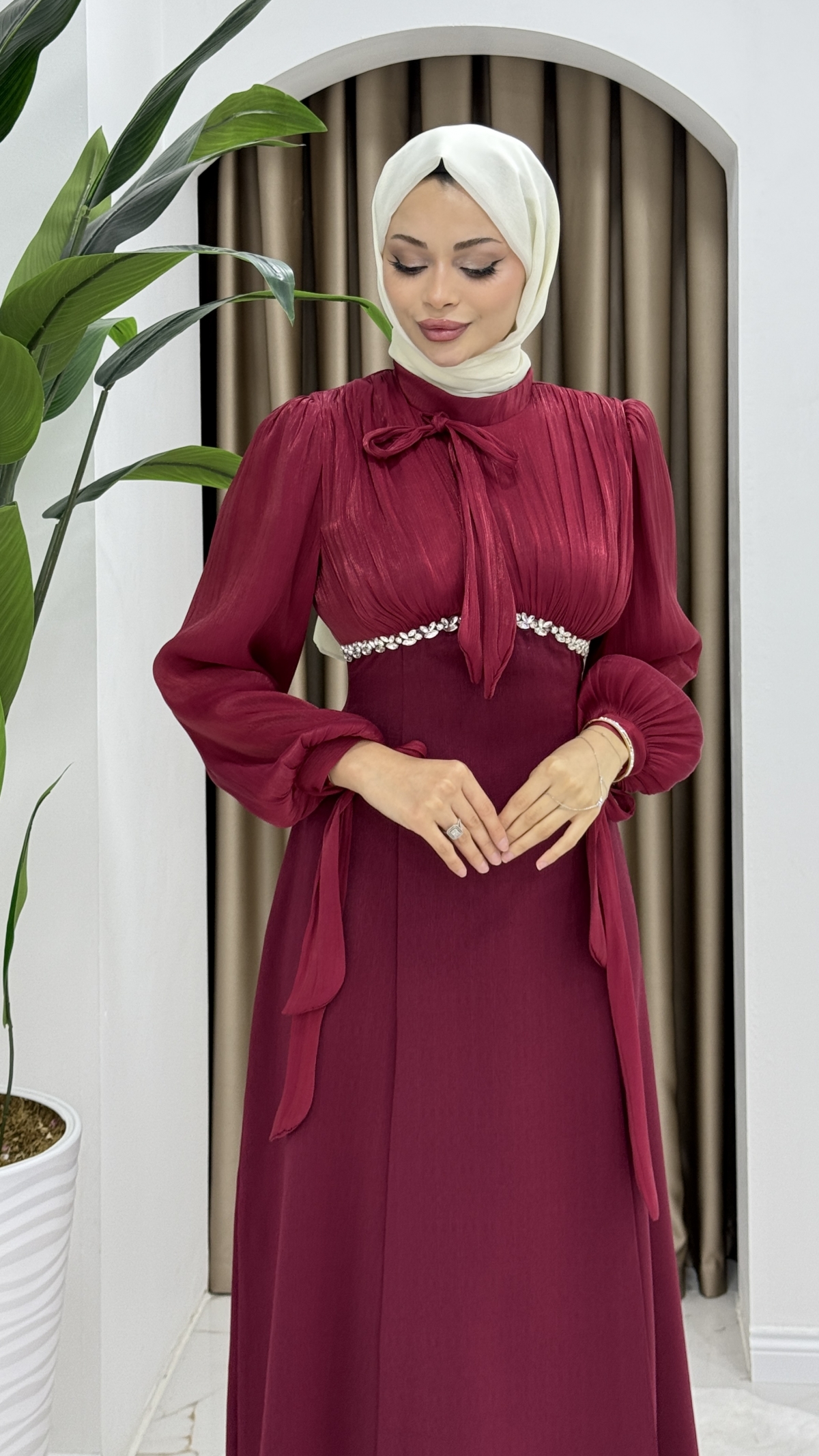 Nevin Tesettür Abiye Elbise - Bordo