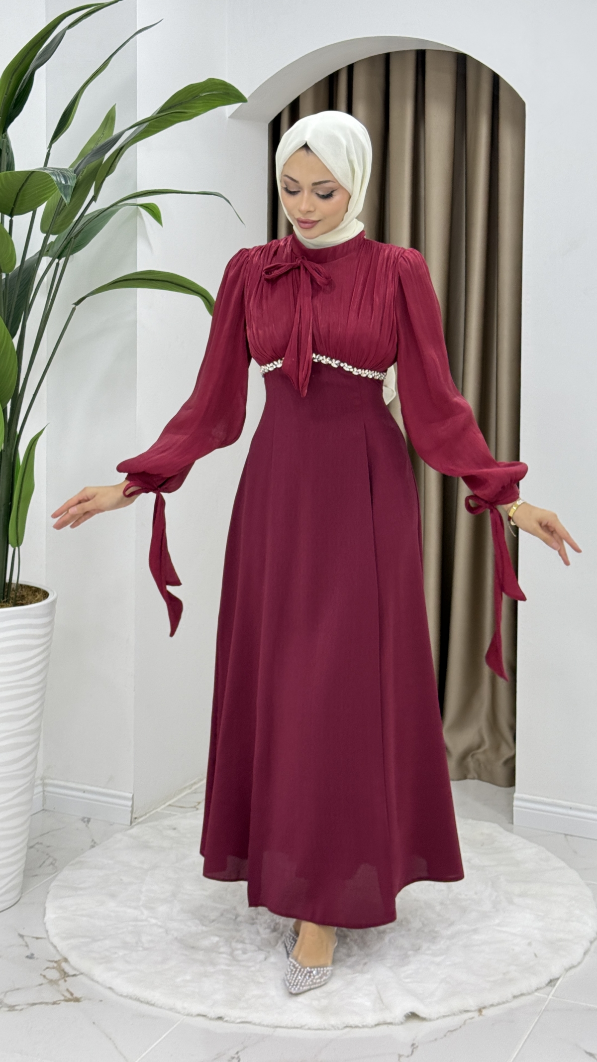 Nevin Tesettür Abiye Elbise - Bordo