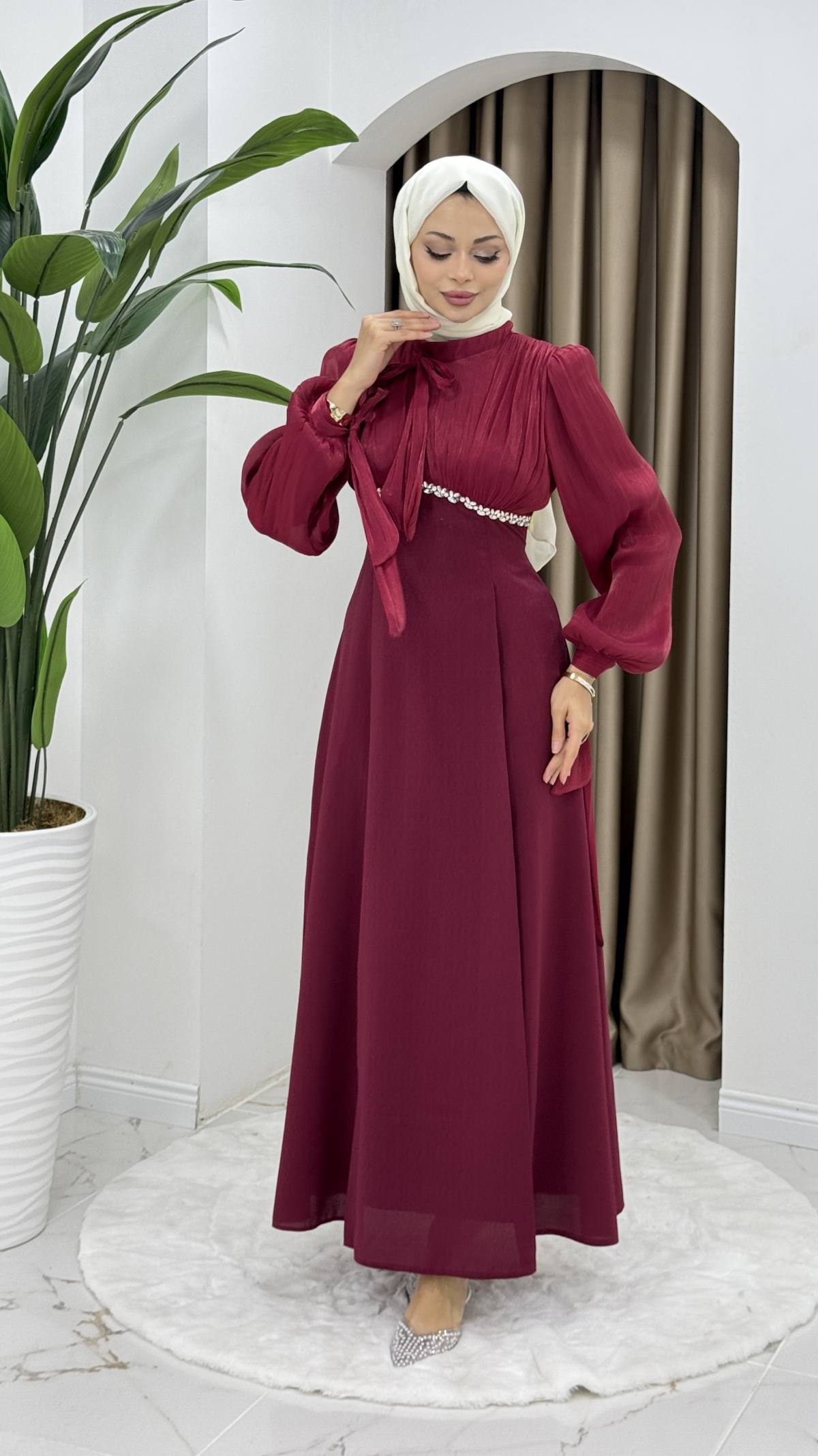 Nevin Tesettür Abiye Elbise - Bordo