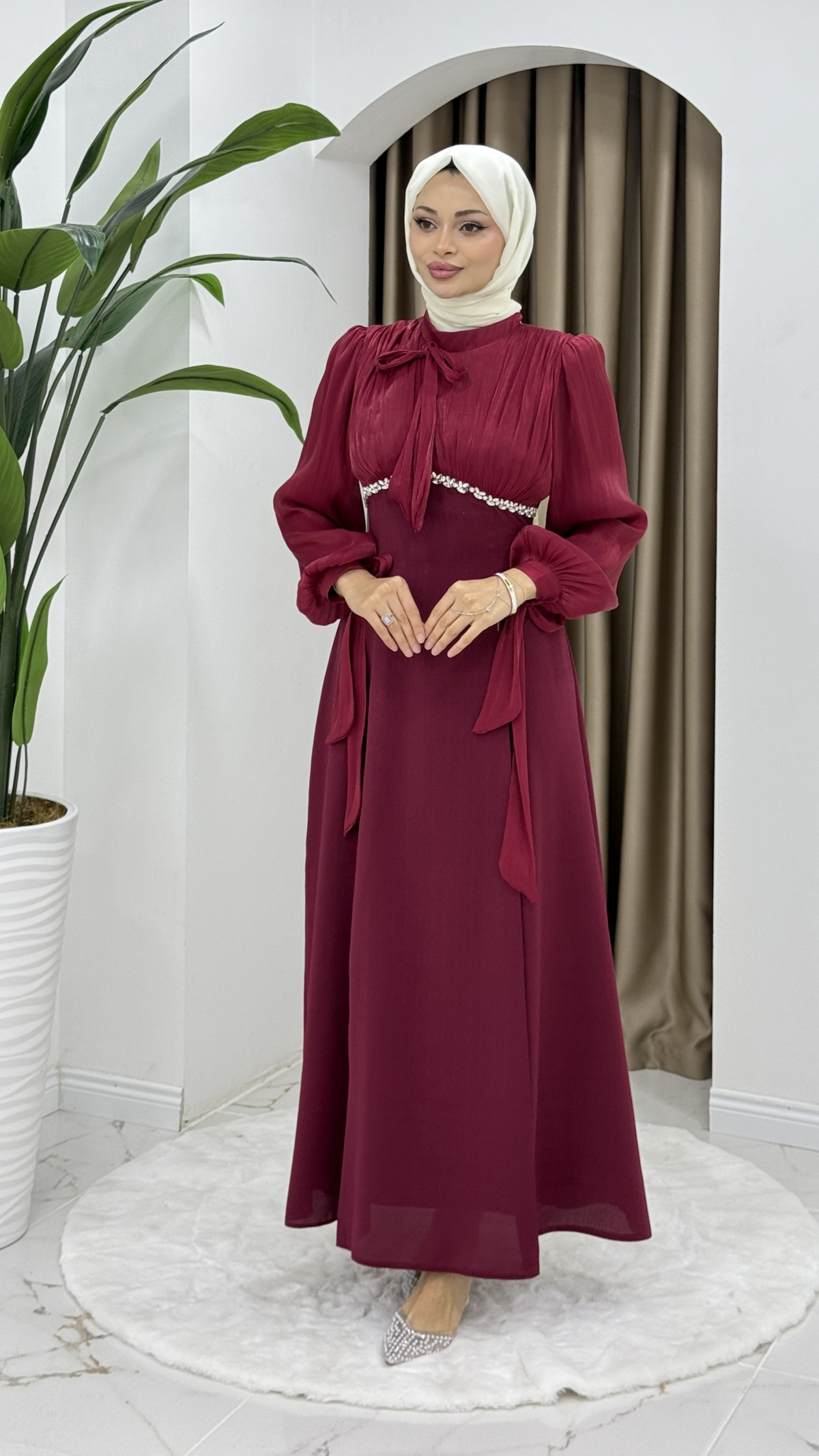 Nevin Tesettür Abiye Elbise - Bordo