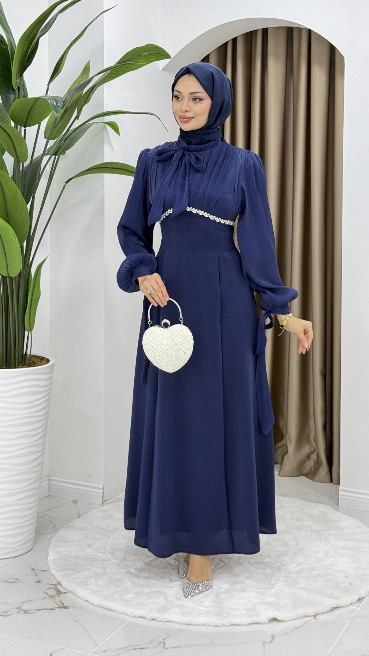 Nevin Tesettür Abiye Elbise - Lacivert
