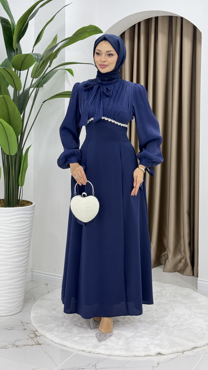Nevin Tesettür Abiye Elbise - Lacivert