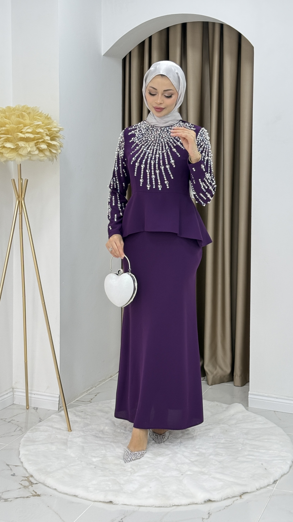 Prenses Tesettür Abiye Elbise - Mor